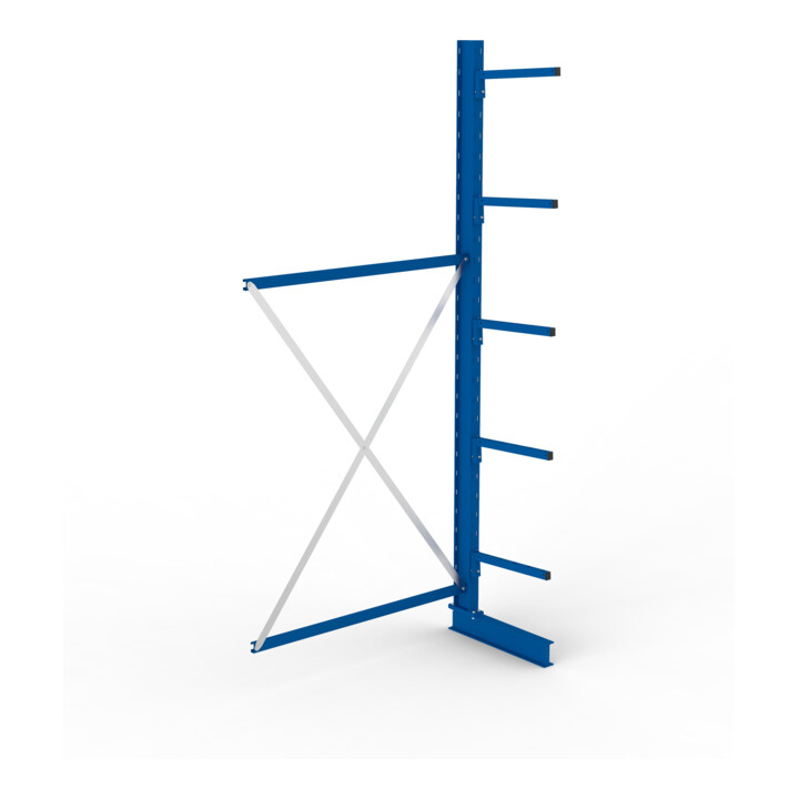 META MULTISTRONG L Kragarmregal 3000x1300x500 mm, Anbauregal mit 6 Lagerebenen, einseitig, enzianblau