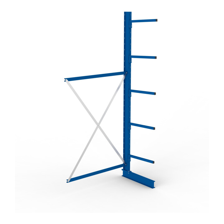 META MULTISTRONG L Kragarmregal 3000x1300x600 mm, Anbauregal mit 6 Lagerebenen, einseitig, enzianblau