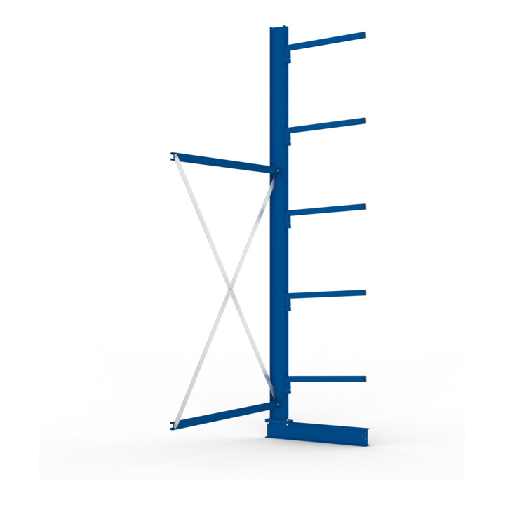 META MULTISTRONG L Kragarmregal 3000x1300x600 mm, Anbauregal mit 6 Lagerebenen, einseitig, enzianblau