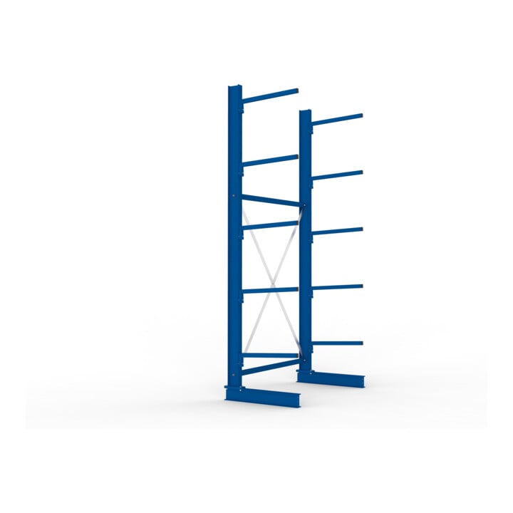 META MULTISTRONG L Kragarmregal 3000x1300x600 mm, Grundregal mit 6 Lagerebenen, einseitig, enzianblau