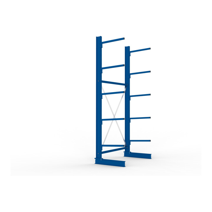 META MULTISTRONG L Kragarmregal 3000x1300x600 mm, Grundregal mit 6 Lagerebenen, einseitig, enzianblau