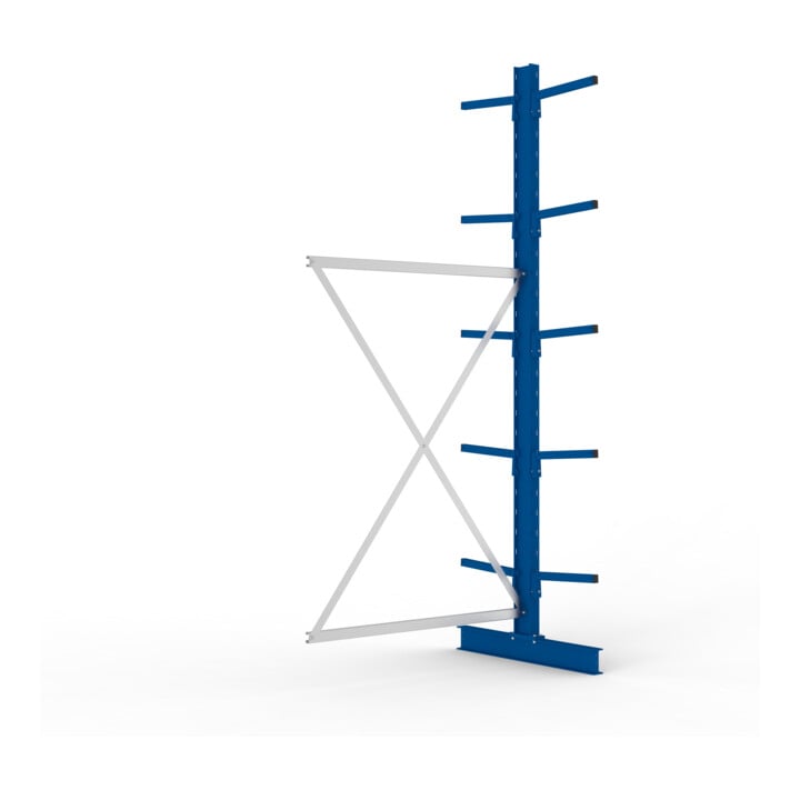 META MULTISTRONG L Kragarmregal 3000x1300x800 mm, Anbauregal mit 12 Lagerebenen, doppelseitig, enzianblau