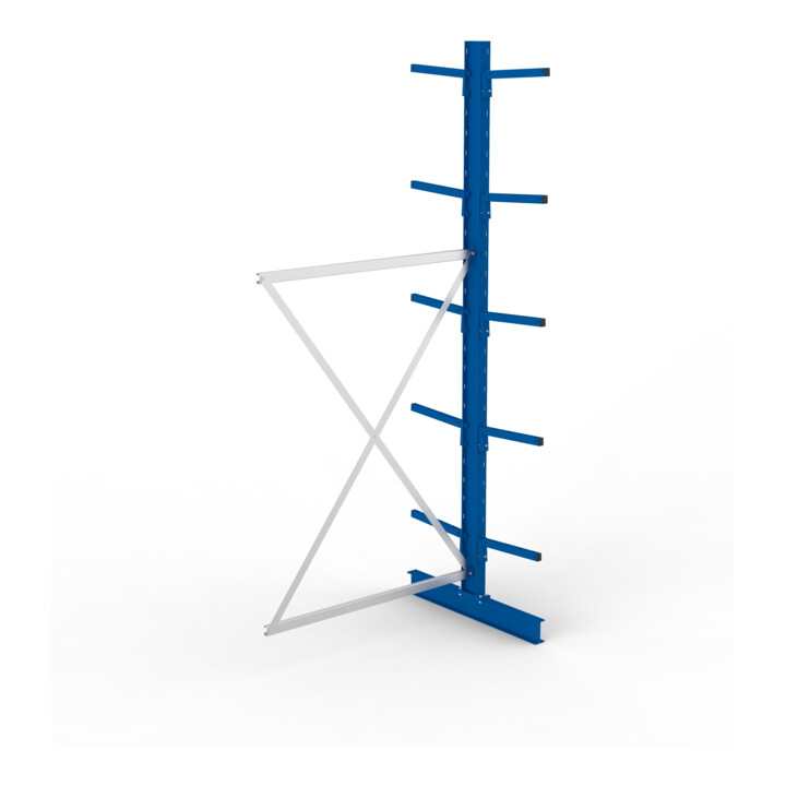 META MULTISTRONG L Kragarmregal 3000x1300x800 mm, Anbauregal mit 12 Lagerebenen, doppelseitig, enzianblau