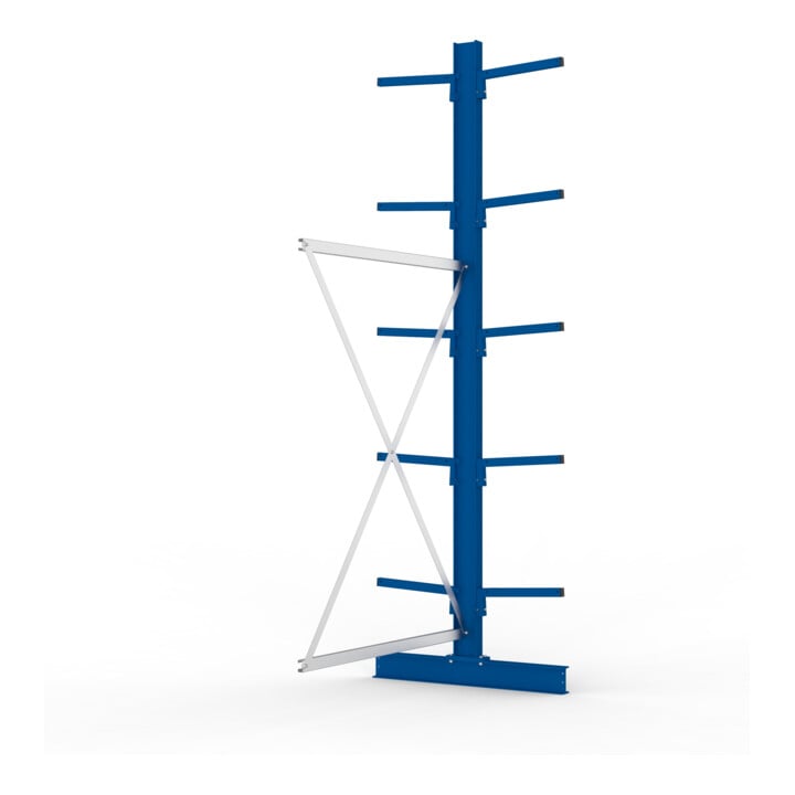 META MULTISTRONG L Kragarmregal 3000x1300x800 mm, Anbauregal mit 12 Lagerebenen, doppelseitig, enzianblau