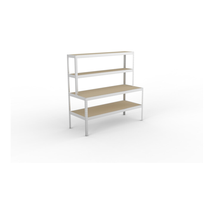 Meta Packtisch SPEED-RACK 1970 x 2000 x 800mm verzinkt mit Ablage Spanplatten natur