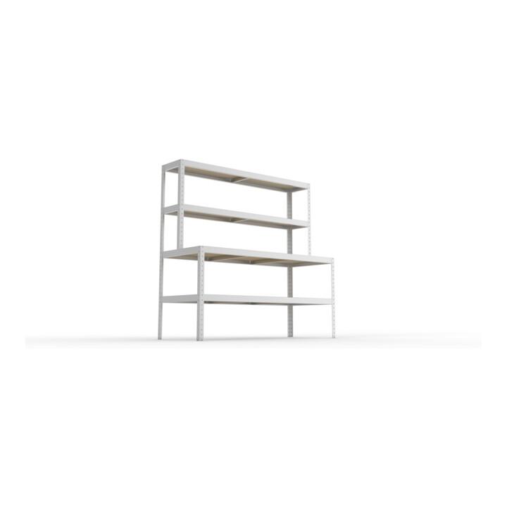 Meta Packtisch SPEED-RACK 1970 x 2000 x 800mm verzinkt mit Ablage Spanplatten natur