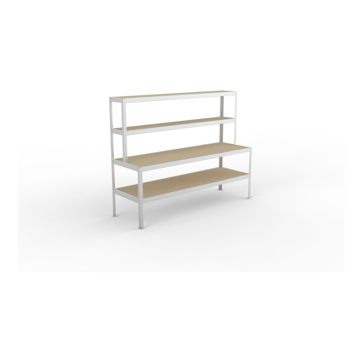 Meta Packtisch SPEED-RACK 1970 x 2500 x 800mm verzinkt mit Ablage Spanplatten natur
