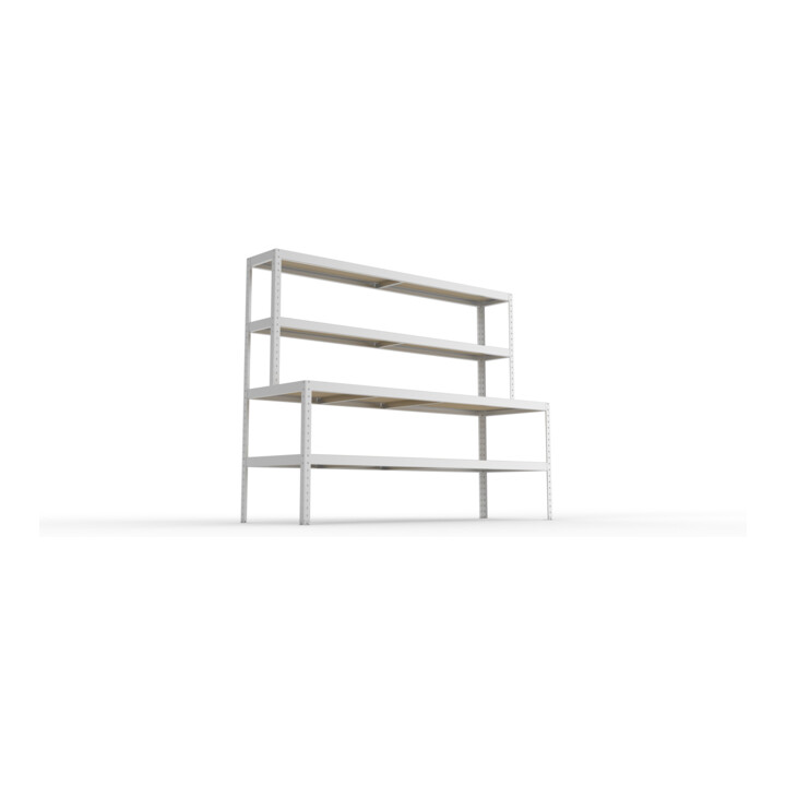 Meta Packtisch SPEED-RACK 1970 x 2500 x 800mm verzinkt mit Ablage Spanplatten natur