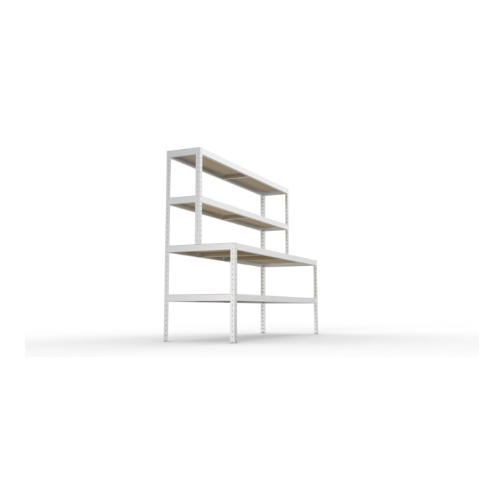 Meta Packtisch SPEED-RACK 1970 x 2500 x 800mm verzinkt mit Ablage Spanplatten natur