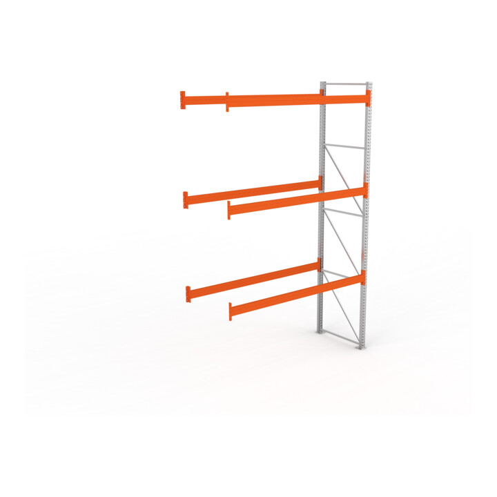 Meta Palettenregal Anbaumodul Multipal 4400 x 2785 x 1100 mm bis 1000 Kg + Palette verzinkt / rotorange 4 Ebenen