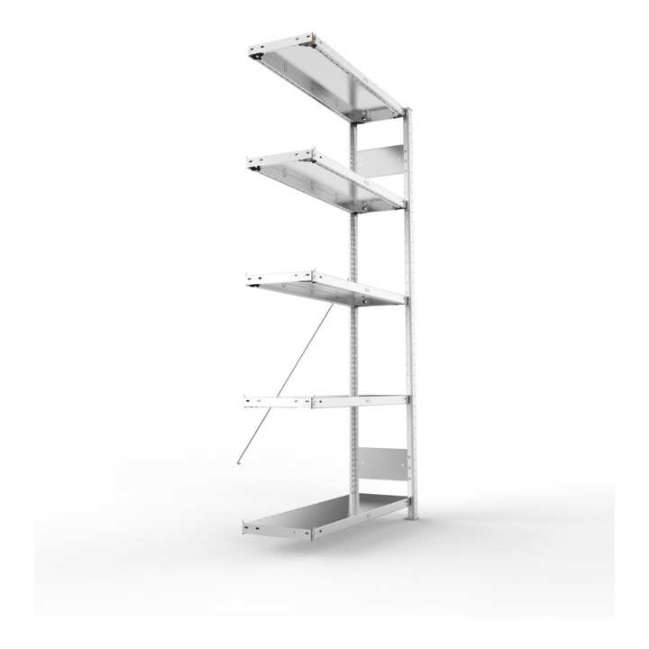 META S3 CLIP150 Anbauregal 2000x1000x300 mm in verzinkt mit 5 Böden, 150 kg Traglast je Boden