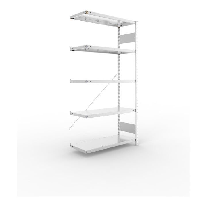 META S3 CLIP150 Anbauregal 2000x1000x400 mm in verzinkt mit 5 Böden, 150 kg Traglast je Boden