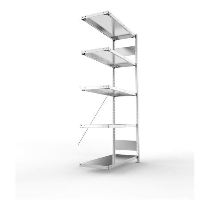 META S3 CLIP150 Anbauregal 2000x1000x400 mm in verzinkt mit 5 Böden, 150 kg Traglast je Boden