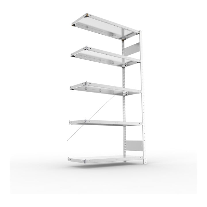 META S3 CLIP150 Anbauregal 2000x1000x400 mm in verzinkt mit 5 Böden, 150 kg Traglast je Boden