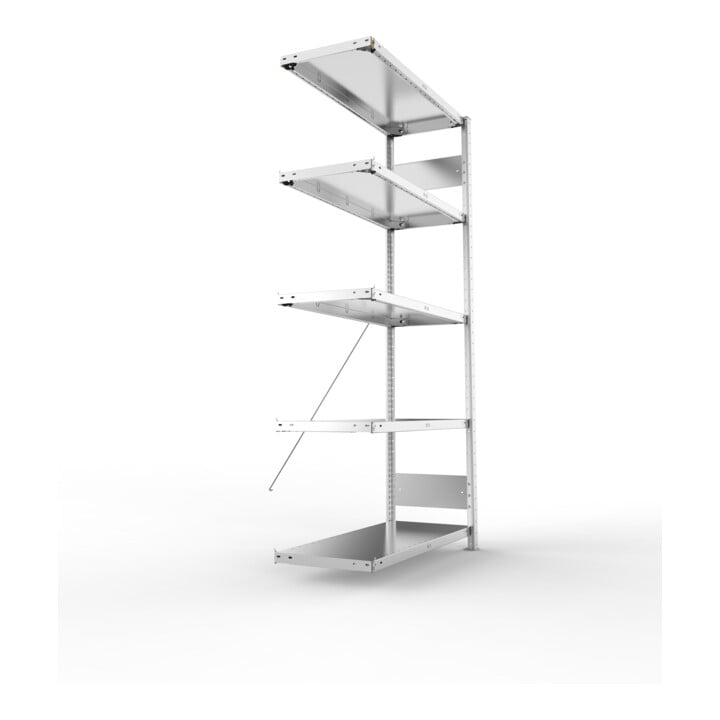 META S3 CLIP150 Anbauregal 2000x1000x400 mm in verzinkt mit 5 Böden, 150 kg Traglast je Boden