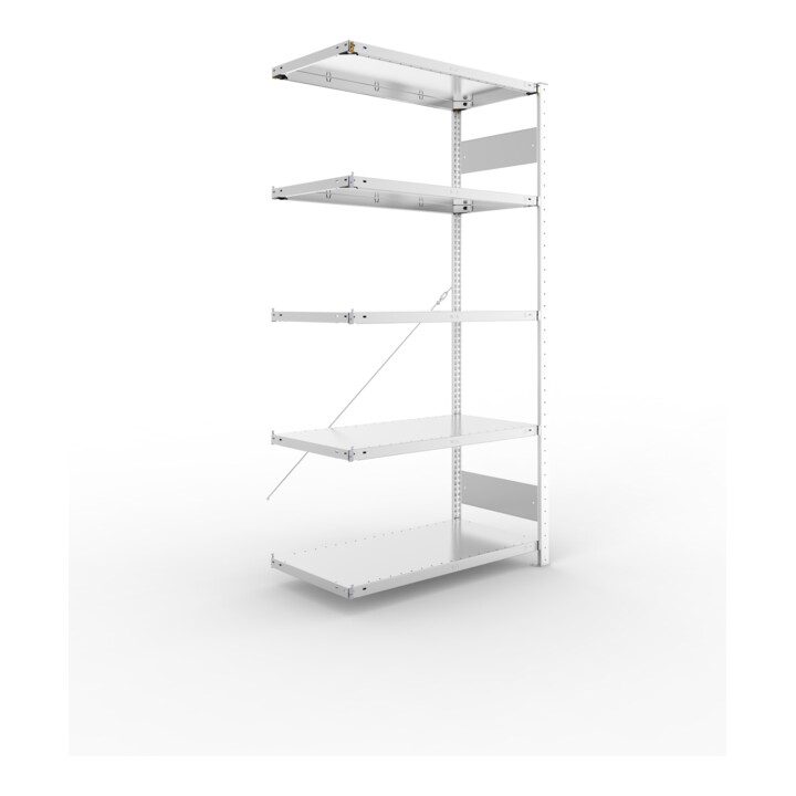 META S3 CLIP150 Anbauregal 2000x1000x500 mm in verzinkt mit 5 Böden, 150 kg Traglast je Boden