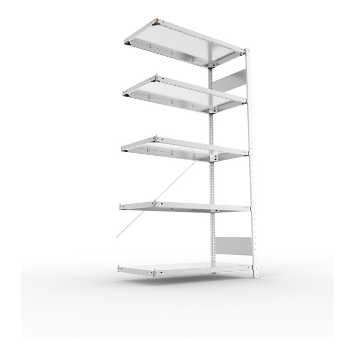META S3 CLIP150 Anbauregal 2000x1000x500 mm in verzinkt mit 5 Böden, 150 kg Traglast je Boden