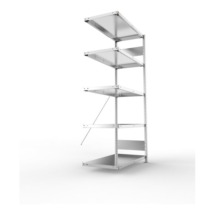 META S3 CLIP150 Anbauregal 2000x1000x500 mm in verzinkt mit 5 Böden, 150 kg Traglast je Boden