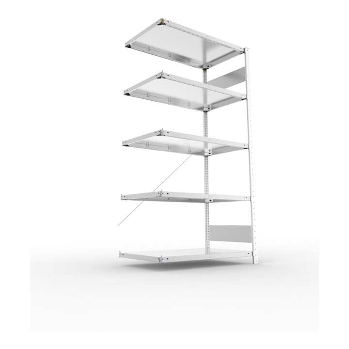 META S3 CLIP150 Anbauregal 2000x1000x600 mm in verzinkt mit 5 Böden, 150 kg Traglast je Boden