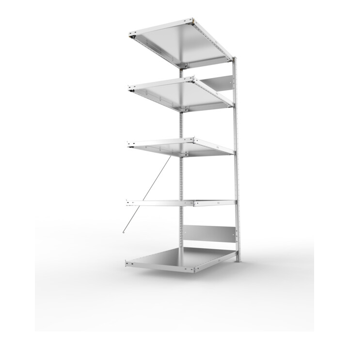 META S3 CLIP150 Anbauregal 2000x1000x600 mm in verzinkt mit 5 Böden, 150 kg Traglast je Boden
