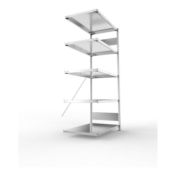META S3 CLIP150 Anbauregal 2000x1000x600 mm in verzinkt mit 5 Böden, 150 kg Traglast je Boden