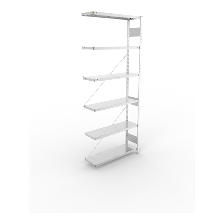 META S3 CLIP150 Anbauregal 2500x1000x300 mm in verzinkt mit 6 Böden, 150 kg Traglast je Boden
