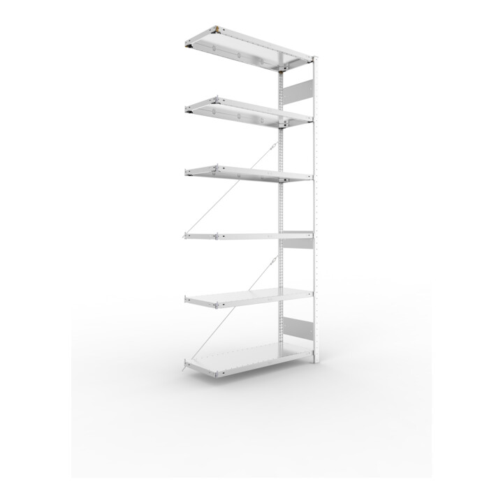 META S3 CLIP150 Anbauregal 2500x1000x400 mm in verzinkt mit 6 Böden, 150 kg Traglast je Boden