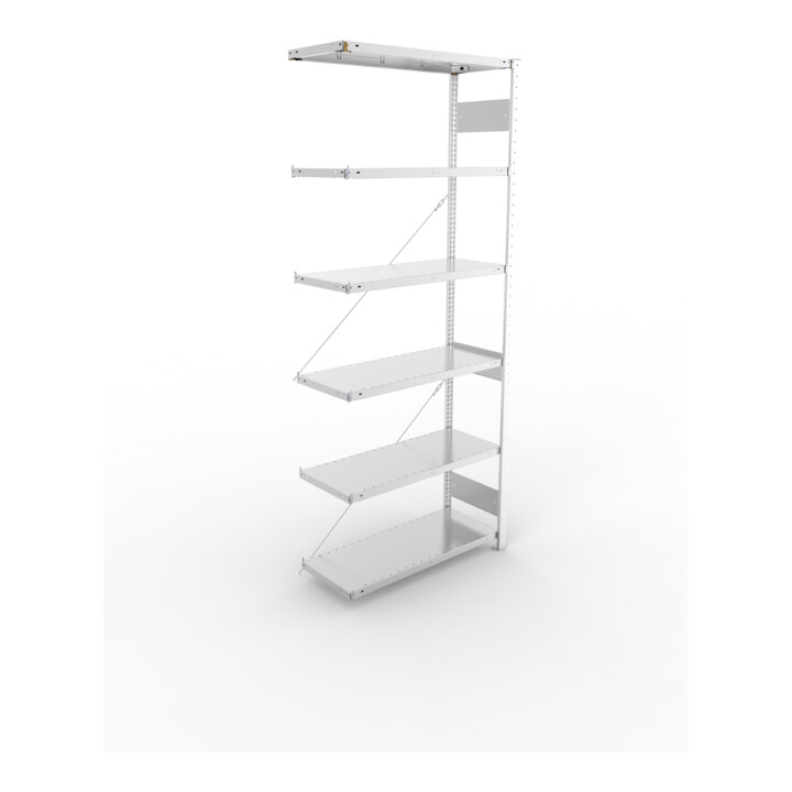 META S3 CLIP150 Anbauregal 2500x1000x400 mm in verzinkt mit 6 Böden, 150 kg Traglast je Boden
