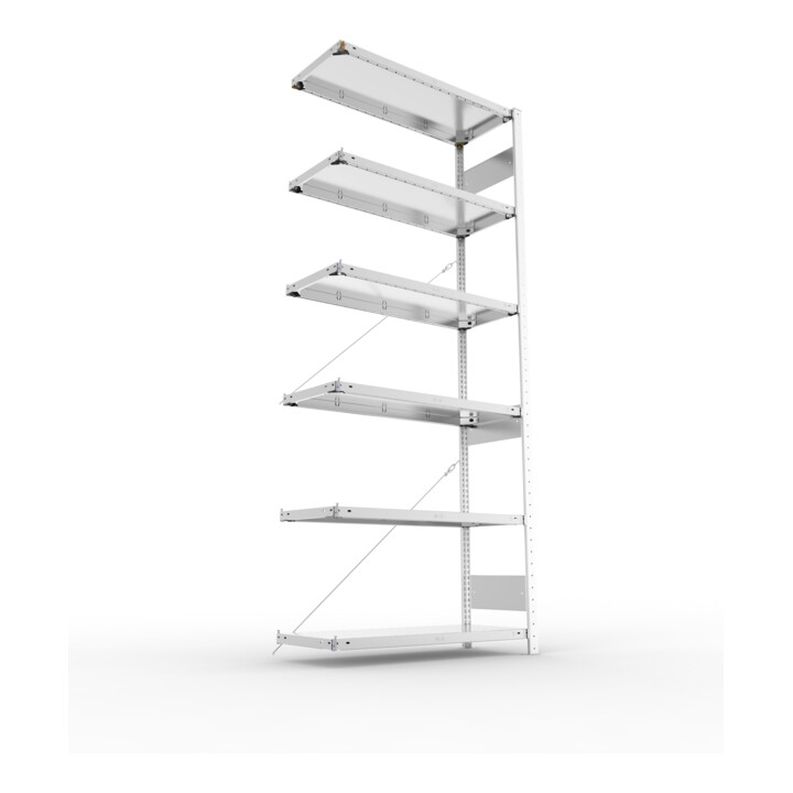 META S3 CLIP150 Anbauregal 2500x1000x400 mm in verzinkt mit 6 Böden, 150 kg Traglast je Boden