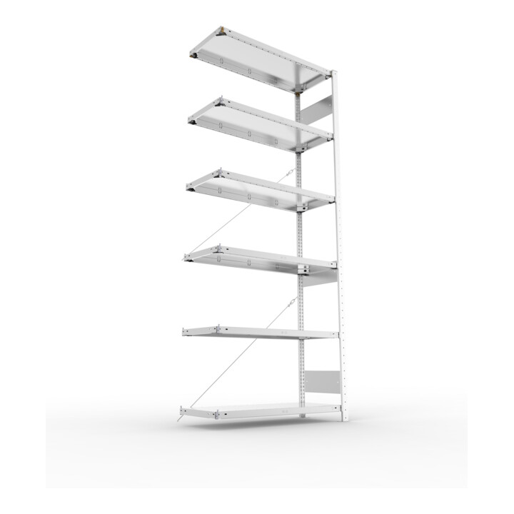 META S3 CLIP150 Anbauregal 2500x1000x400 mm in verzinkt mit 6 Böden, 150 kg Traglast je Boden