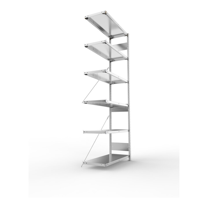 META S3 CLIP150 Anbauregal 2500x1000x400 mm in verzinkt mit 6 Böden, 150 kg Traglast je Boden