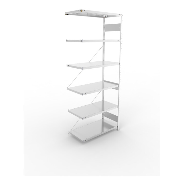 META S3 CLIP150 Anbauregal 2500x1000x500 mm in verzinkt mit 6 Böden, 150 kg Traglast je Boden