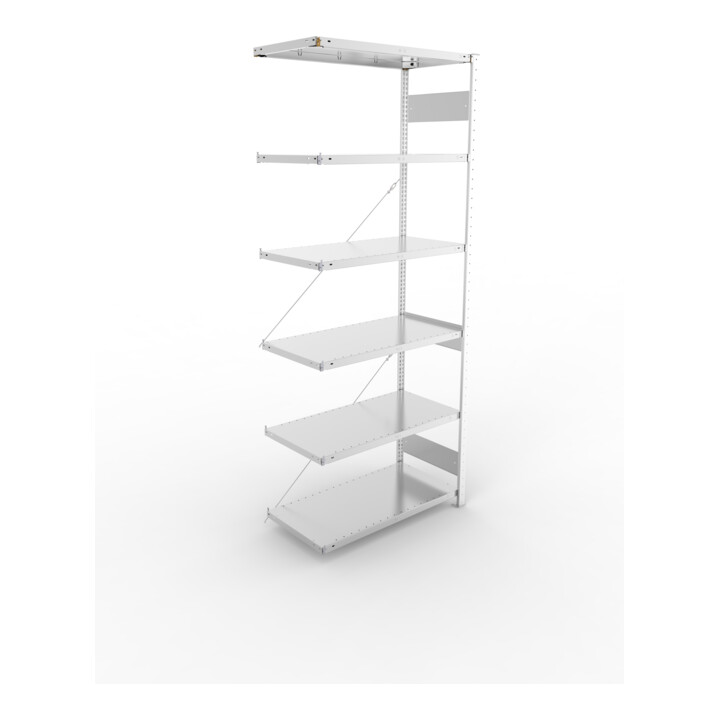 META S3 CLIP150 Anbauregal 2500x1000x500 mm in verzinkt mit 6 Böden, 150 kg Traglast je Boden