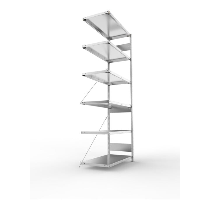 META S3 CLIP150 Anbauregal 2500x1000x500 mm in verzinkt mit 6 Böden, 150 kg Traglast je Boden