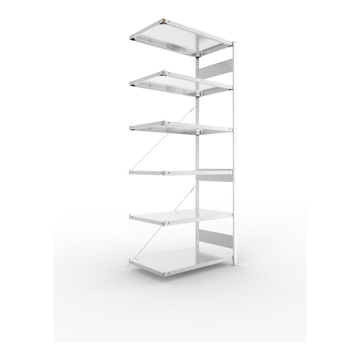 META S3 CLIP150 Anbauregal 2500x1000x600 mm in verzinkt mit 6 Böden, 150 kg Traglast je Boden