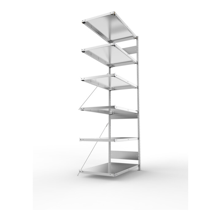 META S3 CLIP150 Anbauregal 2500x1000x600 mm in verzinkt mit 6 Böden, 150 kg Traglast je Boden