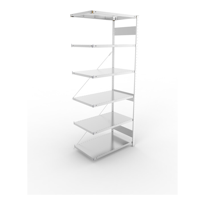 META S3 CLIP150 Anbauregal 2500x1000x600 mm in verzinkt mit 6 Böden, 150 kg Traglast je Boden