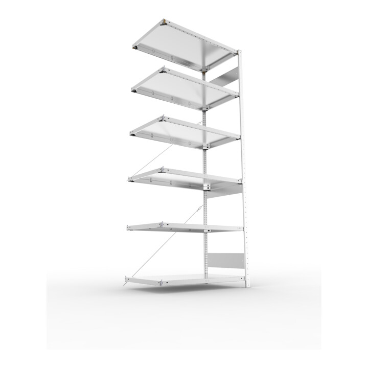 META S3 CLIP150 Anbauregal 2500x1000x600 mm in verzinkt mit 6 Böden, 150 kg Traglast je Boden