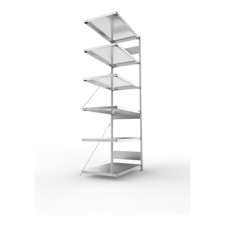META S3 CLIP150 Anbauregal 2500x1000x600 mm in verzinkt mit 6 Böden, 150 kg Traglast je Boden