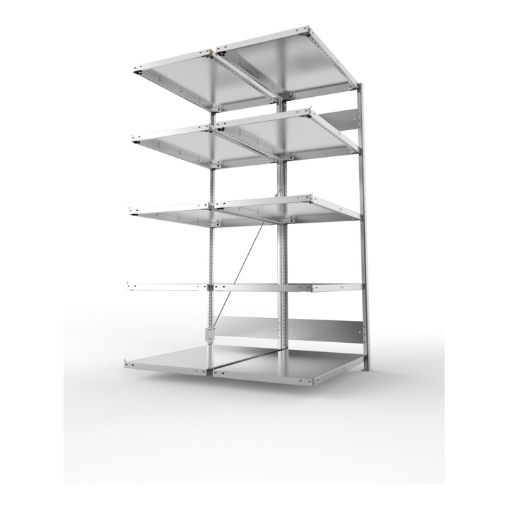 META S3 CLIP150 Doppelregal 2000x1000x(600+600) mm, Anbauregal, 2 x 5 Böden, 150 Kg Fachlast, verzinkt