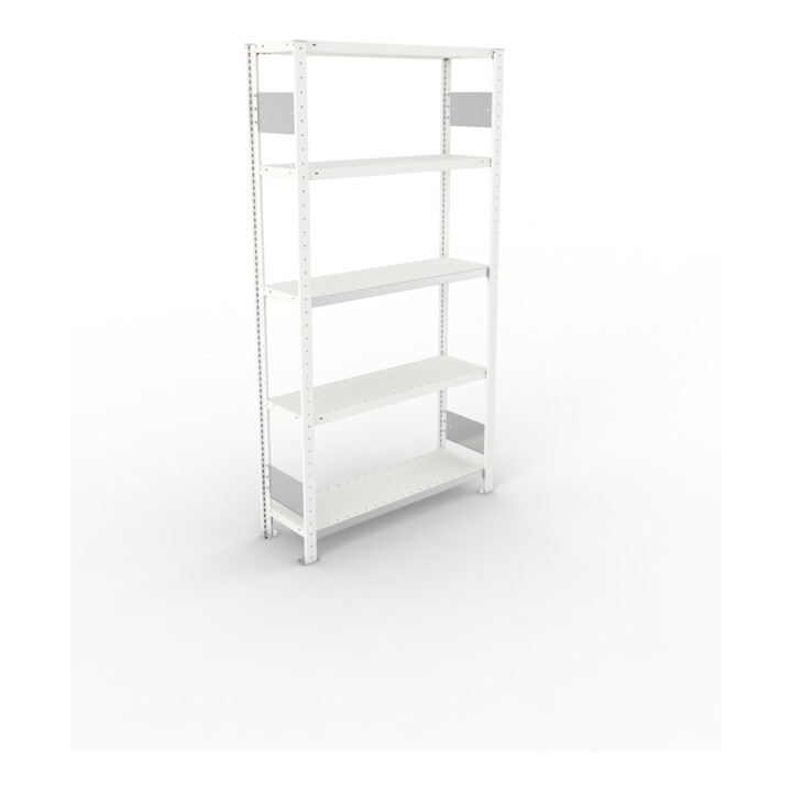META S3 CLIP150 Fachbodenregal 2000x1000x300 mm, Anbauregal mit 5 Fachböden, beidseitige Bedienung, lichtgrau