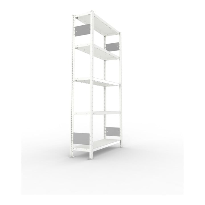 META S3 CLIP150 Fachbodenregal 2000x1000x300 mm, Anbauregal mit 5 Fachböden, beidseitige Bedienung, lichtgrau