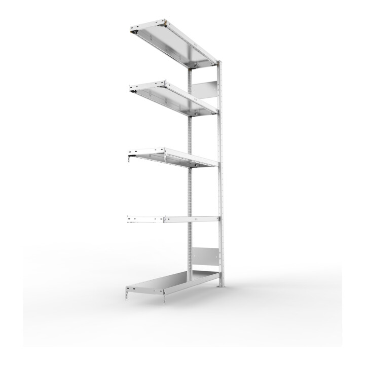 META S3 CLIP150 Fachbodenregal 2000x1000x300 mm, Anbauregal mit 5 Fachböden, beidseitige Bedienung, verzinkt