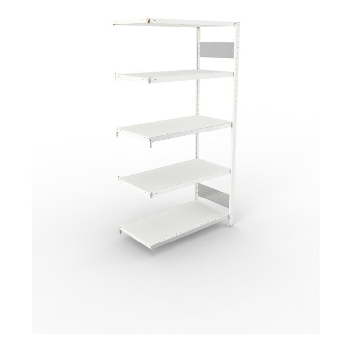 META S3 CLIP150 Fachbodenregal 2000x1000x500 mm, Anbauregal mit 5 Fachböden, beidseitige Bedienung, lichtgrau
