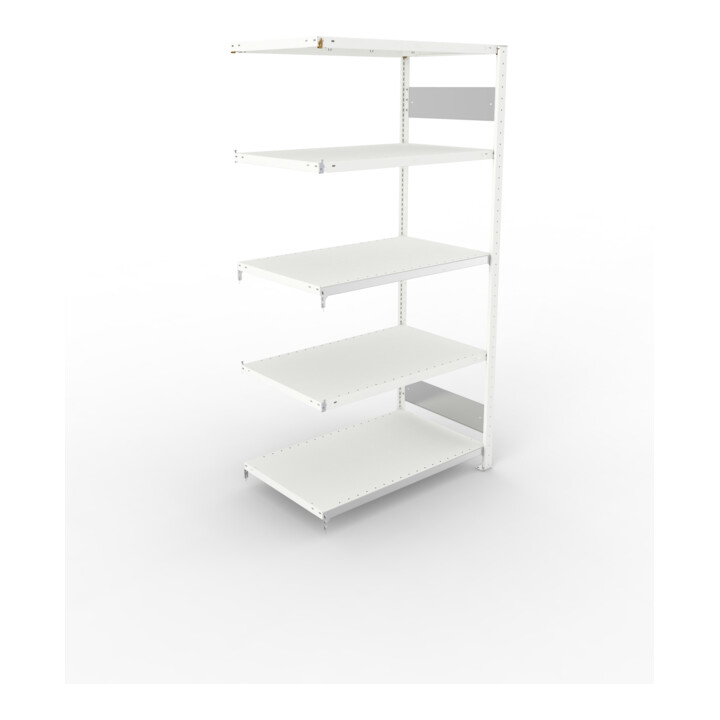 META S3 CLIP150 Fachbodenregal 2000x1000x600 mm, Anbauregal mit 5 Fachböden, beidseitige Bedienung, lichtgrau