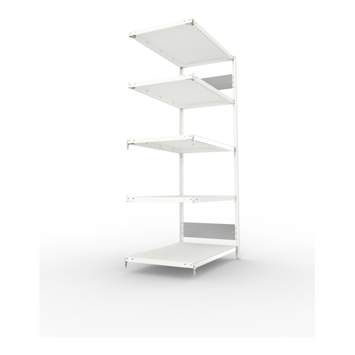 META S3 CLIP150 Fachbodenregal 2000x1000x600 mm, Anbauregal mit 5 Fachböden, beidseitige Bedienung, lichtgrau