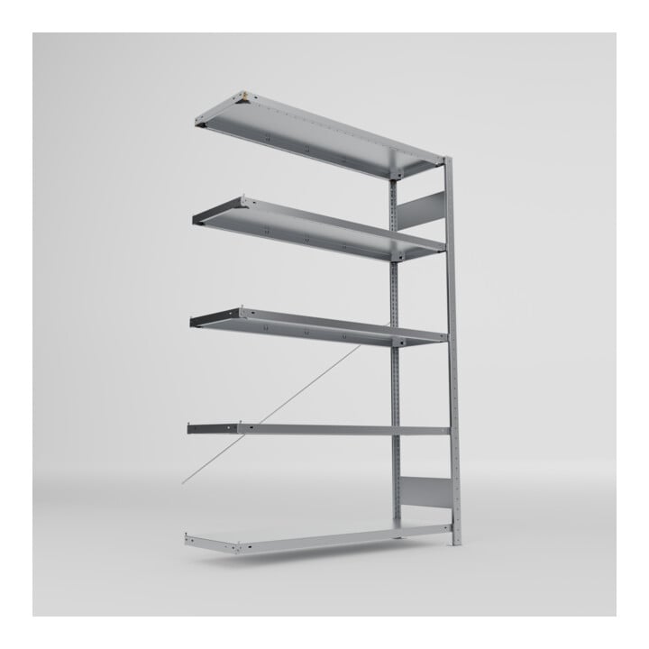 META S3 CLIP150 Fachbodenregal 2000x1300x400 mm (HxBxT), Anbauregal mit 5 Fachböden, 150 Kg Fachlast, verzinkt
