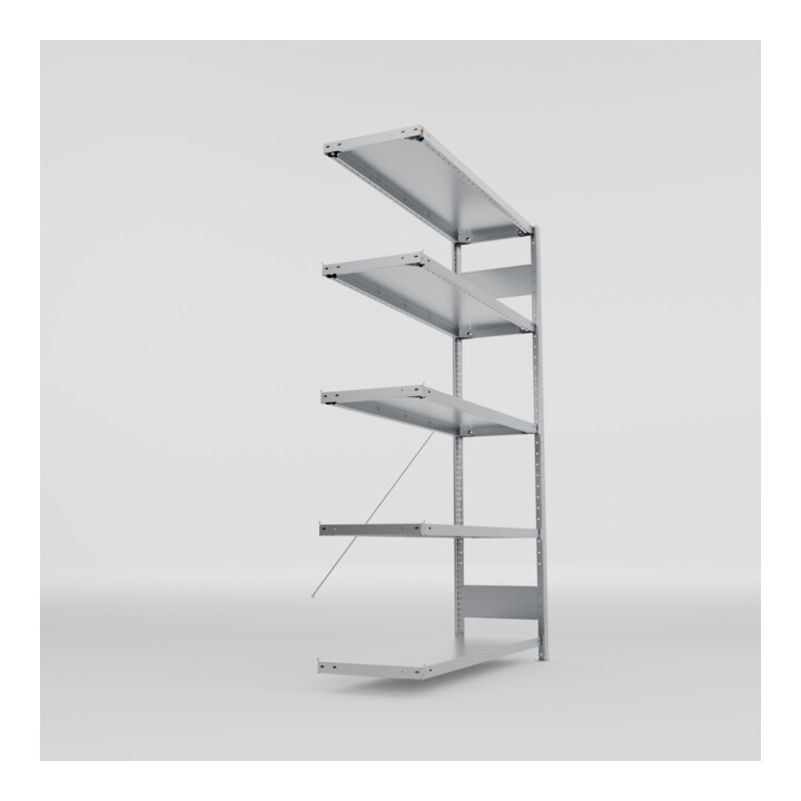 META S3 CLIP150 Fachbodenregal 2000x1300x400 mm (HxBxT), Anbauregal mit 5 Fachböden, 150 Kg Fachlast, verzinkt