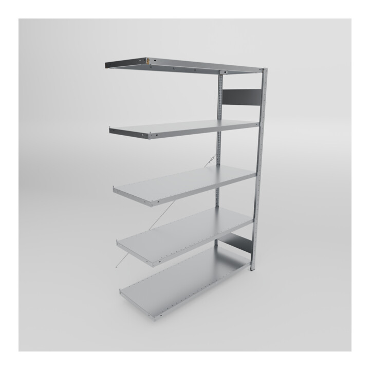 META S3 CLIP150 Fachbodenregal 2000x1300x500 mm (HxBxT), Anbauregal mit 5 Fachböden, 150 Kg Fachlast, verzinkt