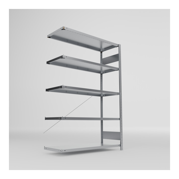 META S3 CLIP150 Fachbodenregal 2000x1300x500 mm (HxBxT), Anbauregal mit 5 Fachböden, 150 Kg Fachlast, verzinkt